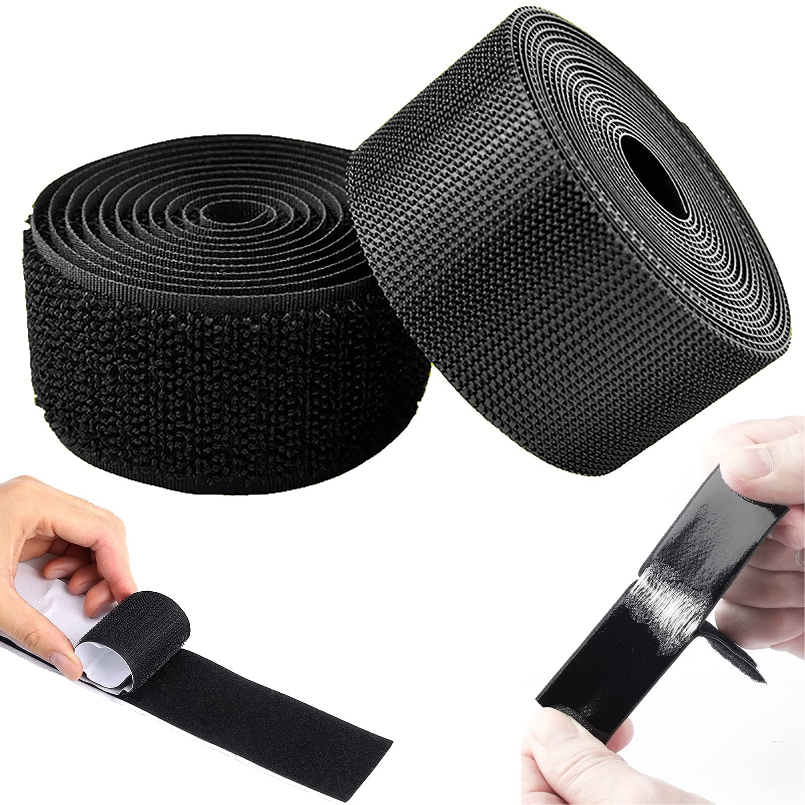 5M Adhesive Velcro Tape Roll, Black Heavy Duty Double Sided Sticky Strips, Industrial Strength, Sticky Closure, Interlocking Closure, 50mm Width - Image 1