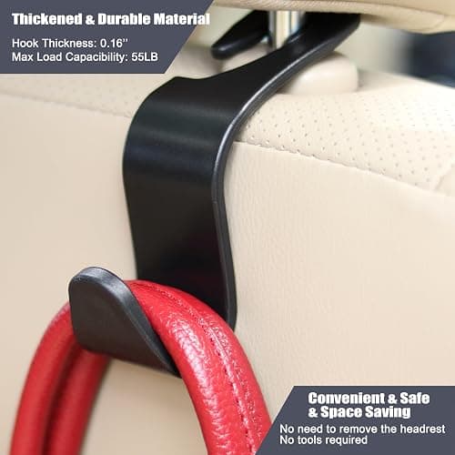 Amooca Car Seat Headrest Hook 4 Pack Hanger Storage Organizer Universal for Handbag Purse Coat fit Universal Vehicle Car Black S Type thumbnail 8