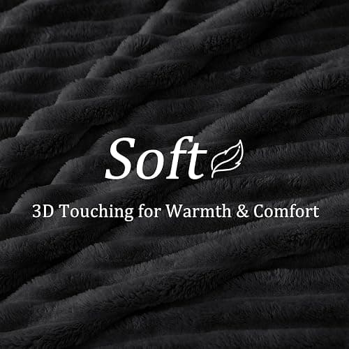 BEDELITE Fleece Throw Blanket for Couch - 300GSM Soft & Warm Fluffy Black Blanket, Decorative and Giftable Striped Blankets for Women, Men, 50"x70" thumbnail 4