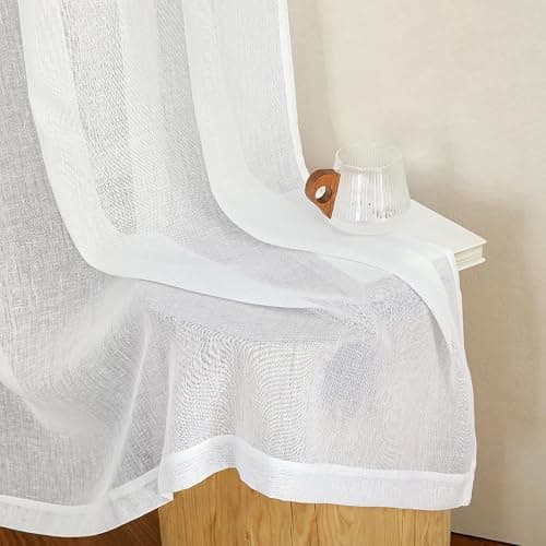 NICETOWN White Linen Sheer 120 inch Curtains for Living Room, Rod Pocket & Back Tab Semi Sheer Window Treatment Privacy with Light Filtering for Farmhouse/Bedroom, W52 x L120, 2 Panels thumbnail 10