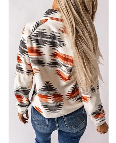 SELINK Womens Fleece Jacket Western Aztec Print Long Sleeve Snap Button Down Shacket Jackets with Pockets - Medium - Grey thumbnail 2