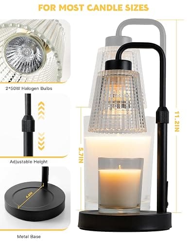 GODONLIF Candle Warmer Lamp with Timer Dimmable, Adjustable Height, House Warming Gifts New Home Room Decor, Birthday Gifts for Women Mom, Wax Warmer Lamp for Jar Candles with 2 Bulbs - Black thumbnail 5