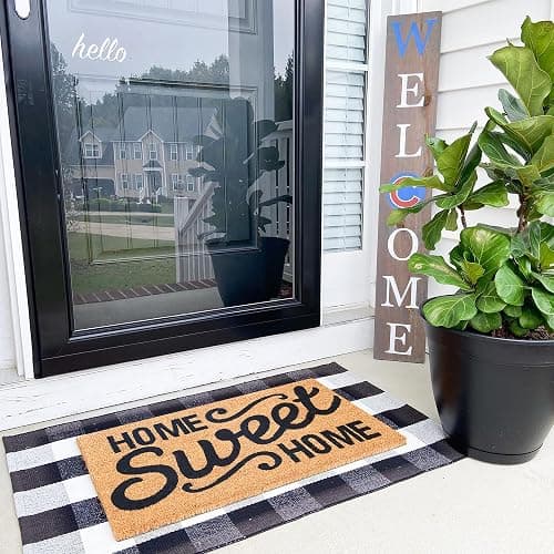 100% Coco Coir Welcome Mat + 28 x 43 Inches Buffalo Plaid Rug Combo Set - Farmhouse Front Porch Entryway Fall Decor Floor Mat, Doormat Indoor Outdoors Spring Mats Home Sweet Home - 2'4" x 3'7" (Rectangular) - Plaid, Home Sweet Home thumbnail 9