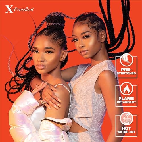 Sensationnel X-pression prestretched braiding hair - 3x braid 58 inch all kanekalon flame retardant synthetic braid for box braids and twists (1 pack, 1B OFFBLACK) thumbnail 7