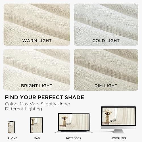 Joydeco Linen Curtains 96 inch Length 2 Panel Set, Light Filtering Curtain for Living Room Bedroom, 52 inch Wide Drapes with Rod Pocket Back Tab (96" Lx52 W, Ivory on Linen) thumbnail 6