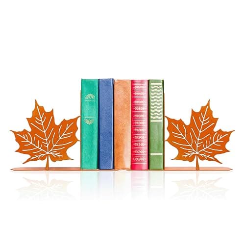 Maple Leaf Decor Bookends Leaves Decor for Fall Cute and Unique Novelty Book Ends for Kids Flower and Plant Room Decor(Orange Yellowk) - Image 1