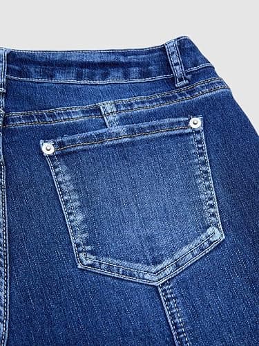 Flamingals Mid Rise Bootcut Jeans for Women Wash Seam Back Button Decor Raw Hem Denim Jeans with Pockets thumbnail 3