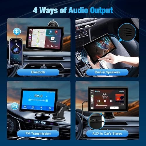 7" Portable Wireless CarPlay Screen for Car – Apple CarPlay & Android Auto, HD Touch Screen Car Stereo, Bluetooth, GPS Navigation, Voice Control, Plug-and-Play with FM/AUX/Mirror Link (Black) thumbnail 5