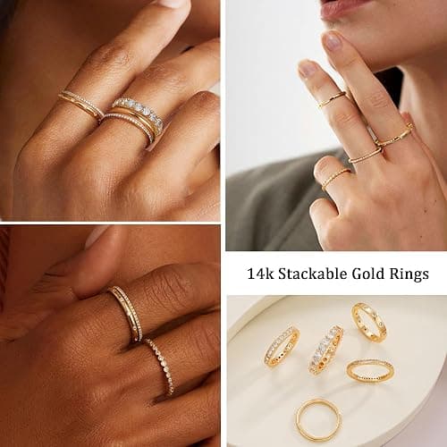 Gold Rings for Women Non Tarnish, 14k Gold Plated Dainty Stacking Cubic Zirconia Thumb Rings, Gold Knuckle Women Rings Set Jewelry Size 5-10 thumbnail 3