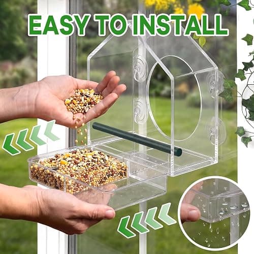 2PCS Window Bird Feeder with Strong Suction Cups, Bird Feeders for Outdoors, Clear Bird Feeder for Window, Outdoor Wild Bird Watching Gift for Women Mom Bird Lovers, Elderly Kids (1 Large+1 Small) thumbnail 5