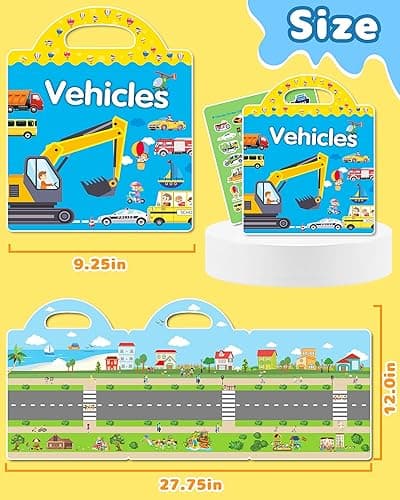 Benresive Reusable Sticker Book for Toddlers 2-4 Years, Fun Travel Stickers for Kids, Waterproof Sticker Books for Toddlers 1-3, Crafts Activities for Todddlers 1-3 2-4 3-5 - Vehicle thumbnail 7