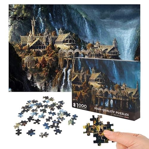 Lord of The Rings 1000 Piece Puzzle for Adults - Waterfall Town Artwork Jigsaw Family Game thumbnail 2