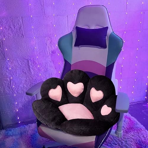 Ditucu Cat Paw Cushion Kawaii Chair Cushions 27.5 x 23.6 inch Cute Stuff Heart-Shaped Seat Pad Comfy Lazy Sofa Office Floor Pillow for Gaming Chairs Room Decor Black thumbnail 3
