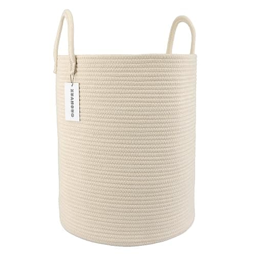 XUANGUO Cotton Rope Laundry Basket Hamper for Clothes Woven Storage Basket for Living Room Bedroom Boho Tall Rope Baskets for Blanket Toys Pillow Towels Baby Nursery Hamper Bin beige - Image 1