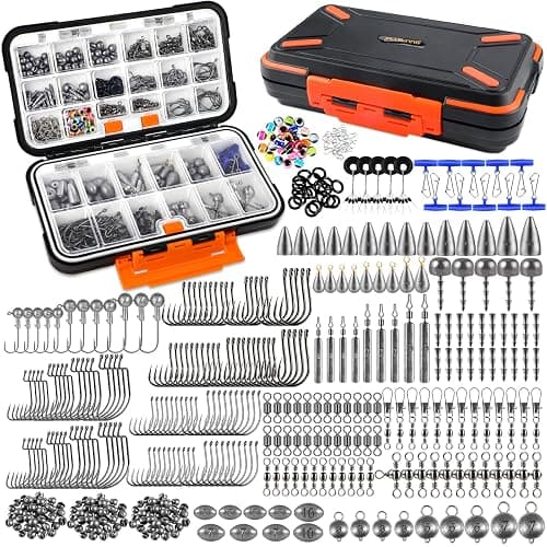 PLUSINNO 264/397pcs Fishing Accessories Kit, Organized Fishing Tackle Box with Tackle Included, Fishing Hooks, Fishing Weights Sinkers, Swivels, Beads, Fishing Gear Set Equipment for Bass Trout thumbnail 7