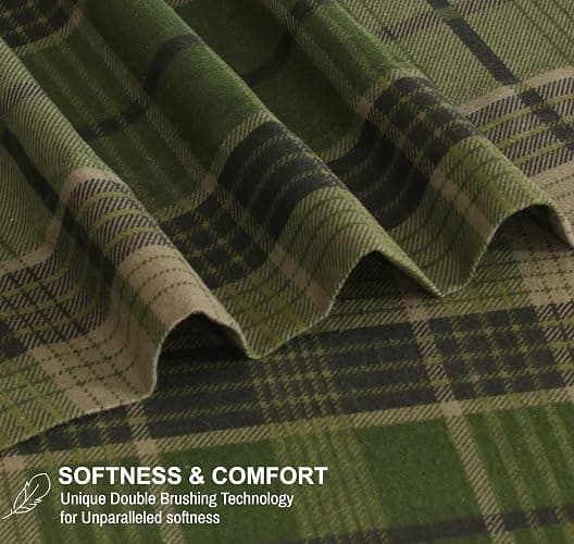 RUVANTI Flannel Sheets Queen Size - 100% Cotton Double Brushed Bed Sheets, Deep Pockets 16 Inches Queen Sheet Set, All Seasons Breathable & Extra Soft - Warm & Cozy, 4 Piece, DNA Plaid thumbnail 3