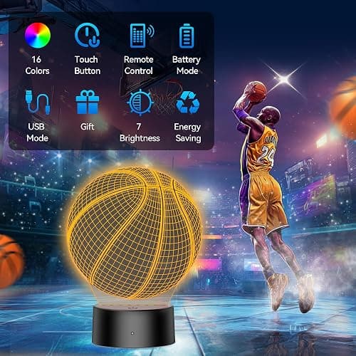 TECKNET 3D Night Light for Kids Boys Girls – 16 Colors LED Basketball Lamp with Remote & Touch Control, USB & Battery Powered Sports Night Light for Bedroom Decor, Basketball Gifts for Boys Girls 8-12 thumbnail 2