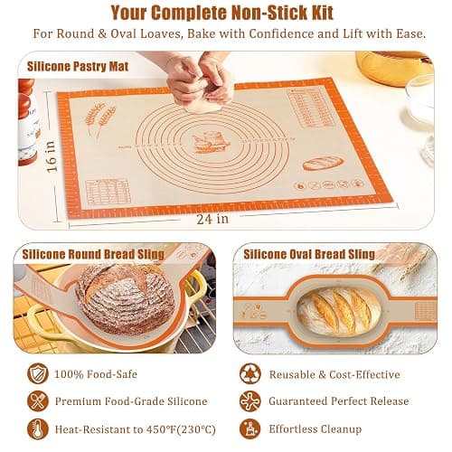 Panny Sourdough Starter Kit, Banneton Bread Proofing Basket with Glass Sour Dough Starter Jar, Sourdough Bread Baking Supplies, Making Tools, 9" Round & 10" Oval Baskets, Christmas Gift for Men Women thumbnail 5