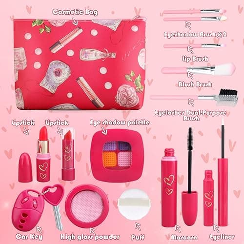 Woumserta Toddler Girl Toys, Pretend Makeup Kit for Girls 3-5, Kids Play Makeup Set for Kids 3-5 4-6, Toddler Makeup Kit with Fake Makeup Set, Car Key & Make up Toy for Age 3 4 5 Year Old Girl Gifts thumbnail 2