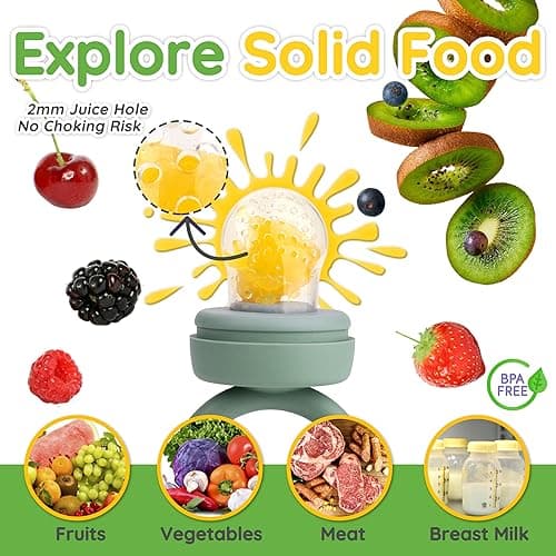 LittlesJoy Silicone Baby Fruit Feeder/Food Feeder Pacifier/Breastmilk Popsicle Molds for purees Baby teething relief teether for Baby Teething & Infant Self Feeding BPA Free - (Sage) - Sage thumbnail 3