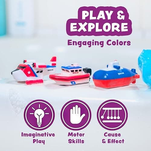 Tub Works® Ocean Rescue™ Vehicles Light Up Bath Toys, 6 Pack | Water-Activated Light Up Toys Flash & Change Color | Easy-Grip Baby & Toddler Bath Toys | Sensory Toys with Bath Lights for Kids Bath thumbnail 9