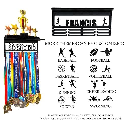 Goutoports Personalized Medal Hanger Display Holder Tiered Award Rack - Custom Text Color and Images for Athletes Easy to Install thumbnail 3