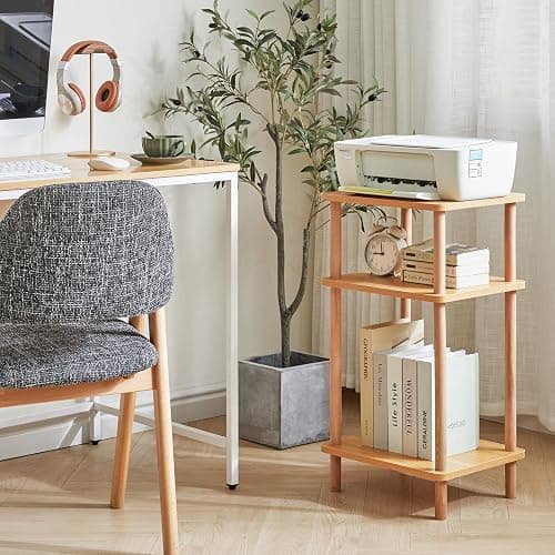 IBUYKE 3-Tier Side Table, Solid Wood Tall End Table with Storage Shelves, Nightstand Bedside Table for Living Room Bedroom Office, No-Tool Assembly, Natural UWST003N - Natural - 11.42" x 15.35" x 26.96" thumbnail 4