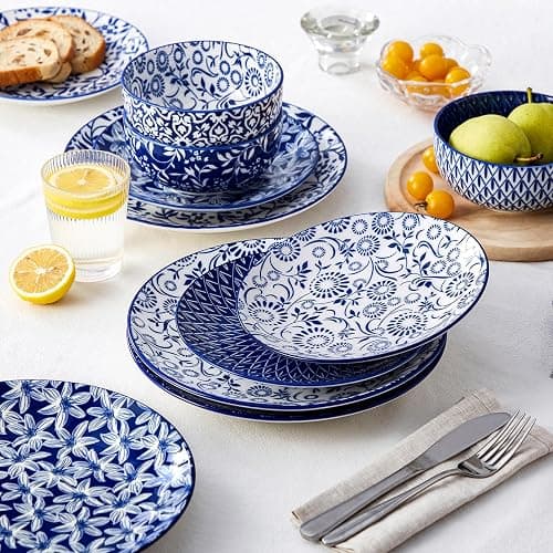 vancasso SELENE Plates and Bowls Set for 4, 12 Pieces Dinnerware Sets, Mircowave and Dishwasher Safe Dishes Set, Porcelain Blue Dinnerware - Cobalt Blue - 12 Pcs (Service for 4) thumbnail 7