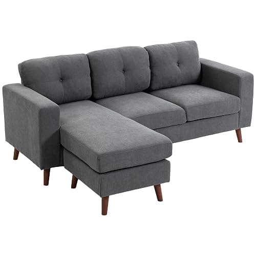 Switdo Ecksofa 3-Sitzer 192 cm Dunkelgrau umkehrbarer Chaiselongue Cord-Optik kompakt für kleine Räume thumbnail 4