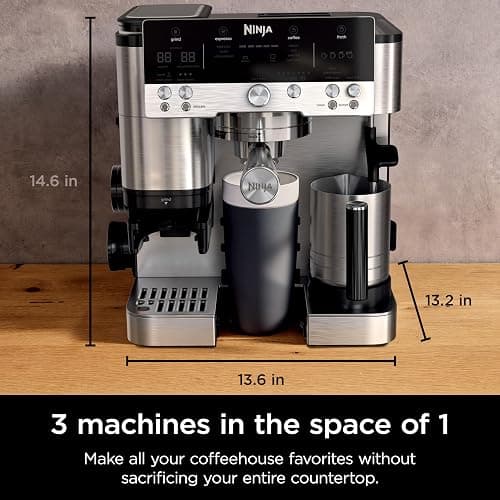 Ninja Luxe Café 3-in-1 Espresso, Drip Coffee and Cold Brew Machine | Intergrated Coffee Grinder, Milk Frother, Assisted Tamper & Built-In Espresso Accessory Storage | Stainless Steel | ES601 thumbnail 3
