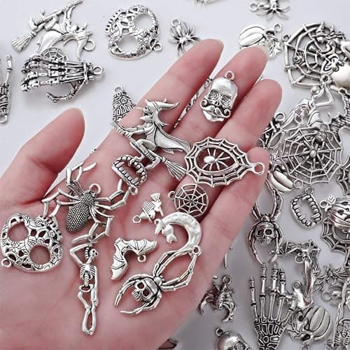 Hicarer 80 Pieces Antique Silver Pendants Charms Pendants Halloween Jewelry Making Accessory for DIY Necklace Bracelet thumbnail 6