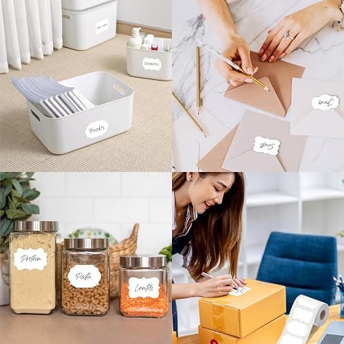 300 PCS White Stickers, 5 Shape Water/Oil/Tear Resistant Blank Stickers Removable with no Residue for Name Tags, File Folders, Food Jars, Gift Tags, Home Office Business Uses (2” x 3”) ﻿ thumbnail 7