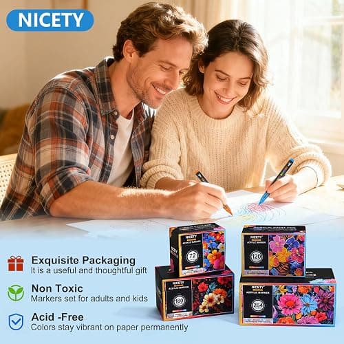 NICETY Set de 264 Feutres Acryliques à Pointe Pinceau - Marqueurs Peinture à l'Eau Multi-Supports pour Pierre, Bois, Céramique, Verre - Pointe Flexible 1-6mm pour Artistes, Débutants et Adultes thumbnail 9