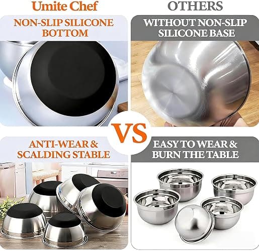 Umite Chef Mixing Bowls with Airtight Lids, 26Pcs Stainless Steel Bowls Set, 3 Grater Attachments & Black Non-Slip Bottoms Size 7, 4, 2.5, 2.0,1.5, 1QT, Great for Mixing & Serving thumbnail 7