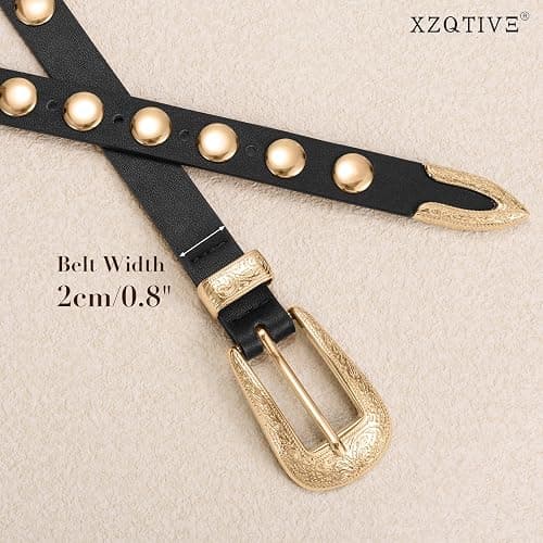 XZQTIVE Women's Punk Studded Skinny Belt – Western Belt with Engraved Buckle for Jeans & Dresses thumbnail 5