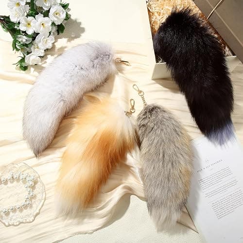 Ferreve 2/4/6/8 Pcs Fluffy Therian Tail Keychain Soft Fox Fur Tail Keychain for Women Handbag Cosplay Costume 2 Sizes thumbnail 7