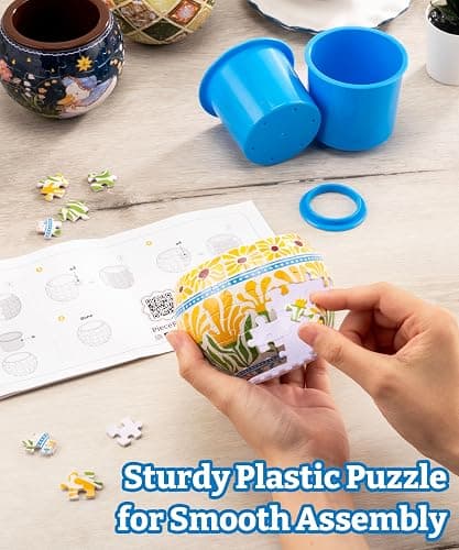 PieceRelax 3D Puzzle Planter - Retro Tiles - Danish Folklore Style, Home Decor Flower Pots for Indoor Cactus, Succulents Pots [K1104] thumbnail 6