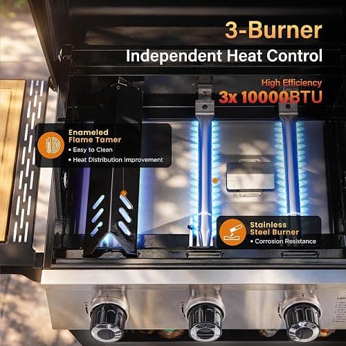 Sophia & William 3-Burner Gas and Charcoal Grill Combo with Offset Smoker - Dual Fuel BBQ Grill, 840 sq. in. Cooking Area, Heavy Duty Propane Barbecue for Outdoor Patio Cooking, Black thumbnail 6