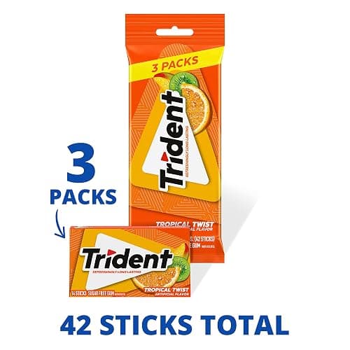 Trident Sugar-Free Chewing Gum Variety Pack Candy, Watermelon Twist & Tropical Twist Flavor, Bulk, 15 Packs of 14 Pieces (210 Total Pieces) thumbnail 10