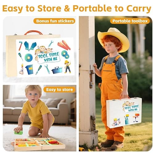 KIDWILL Kids Tool Set with Electric Drill & DIY Stickers, Toddler Tool Set for Kids Ages 3-5 Year Old Boys Girls, Pretend Play STEM Montessori Educational Construction Toys thumbnail 7
