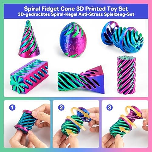 dikale 6 Packs Spiral Cone 3D Printed Fidget Toy Set, Flexible Impossible Cone Pyramid Passthrough Toys for Stress Relief, Desk Deco Relaxing for Kids Adults, Rose Red + Dark Blue & Dark Blue + Green thumbnail 5