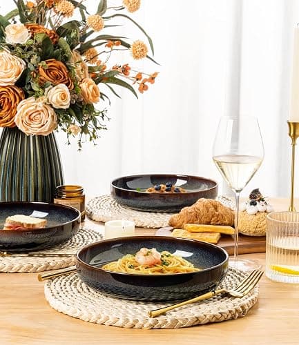 theterra 8.5'' Ceramic Pasta Bowls, Salad Bowls Set of 4, Stoneware Serving Bowls for Fruits, Noodle, Dinner, House-warming Wedding Present, Coca Mocha thumbnail 3