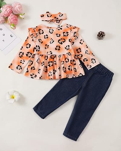 XUANHAO Baby Girl Clothes 12 18 24 Months Outfits For Infant Toddler Denim Girls' Clothing Ruffle Top Ripped Jeans Pant Sets thumbnail 2