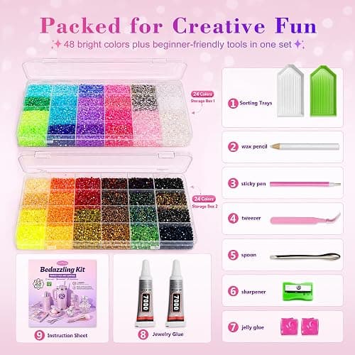 Fournine 90,000Pcs Resin Jelly Rhinestones for Bedazzling Kit | 48 Colours 3mm Multicolor Flatback Rhinestones, Bedazzle Kit with 100ml Glue and Tools, Bedazzling Gems for Nail thumbnail 3