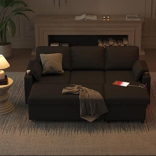 DURASPACE Sofa Bed Sleeper Pull Out 2 in 1 Sectional Sleeper Sofa Couches with Storage,USB, Cup Holder,Pullout Sectional Couches for Apartment Living Room (Dark Gray) - Dark Gray - 81'' L shape sofa thumbnail 7