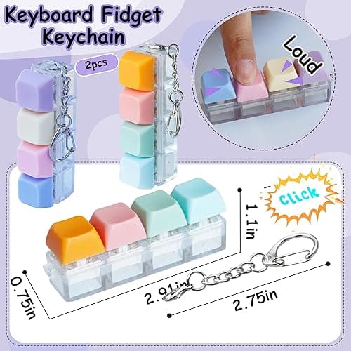 2 PCS Keyboard Fidget Toy, Keyboard Fidget Keychain 4-in-1 Keyboard Decompression Button Finger Clicker Toys, Button Stress Relief Fidget Gifts to Relief Stress (Purple Blue Pink Orange) - Purple Blue Pink Orange thumbnail 3