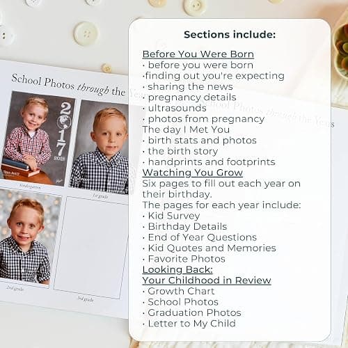Childhood Memory Book - Elegant Memory Book For Kids Till Age 18 W/Guided Prompts, Space for Photos & More - Childhood Memory Journal (175 Pages, Cream) thumbnail 7