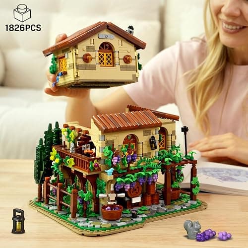 INSOON Winery Chateau House Building Set with Lights, Vineyard Castle Construction Model Home Decor, 1826 PCS Vine Estate Autumn Cabin Building Block Kit, Birthday Gift for Adults Teens Boys Girls thumbnail 2