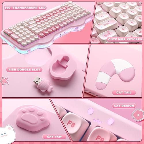 YUNZII C98 Wireless Mechanical Keyboard with Number Pad,99 Key BT5.0/2.4G/USB-C Hot Swap Gasket Mount with PBT MOA Keycaps,Custom RGB,Cute Cake Keyboard for Win/Mac (Pink, Milk V2 Linear Switch) thumbnail 8
