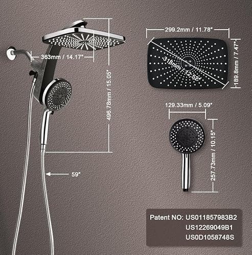 High Pressure Rain Shower Head: Upgrade Shower Heads with Handheld Spray Combo with Fixed Showerhead and 10 Sprays Handheld Shower Head, Detachable Shower head Built-in Magnetic Docking and Power Jets thumbnail 2